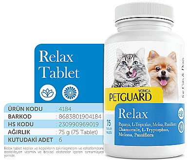 Petguard Kedi&Köpek Relax Tablet 75li